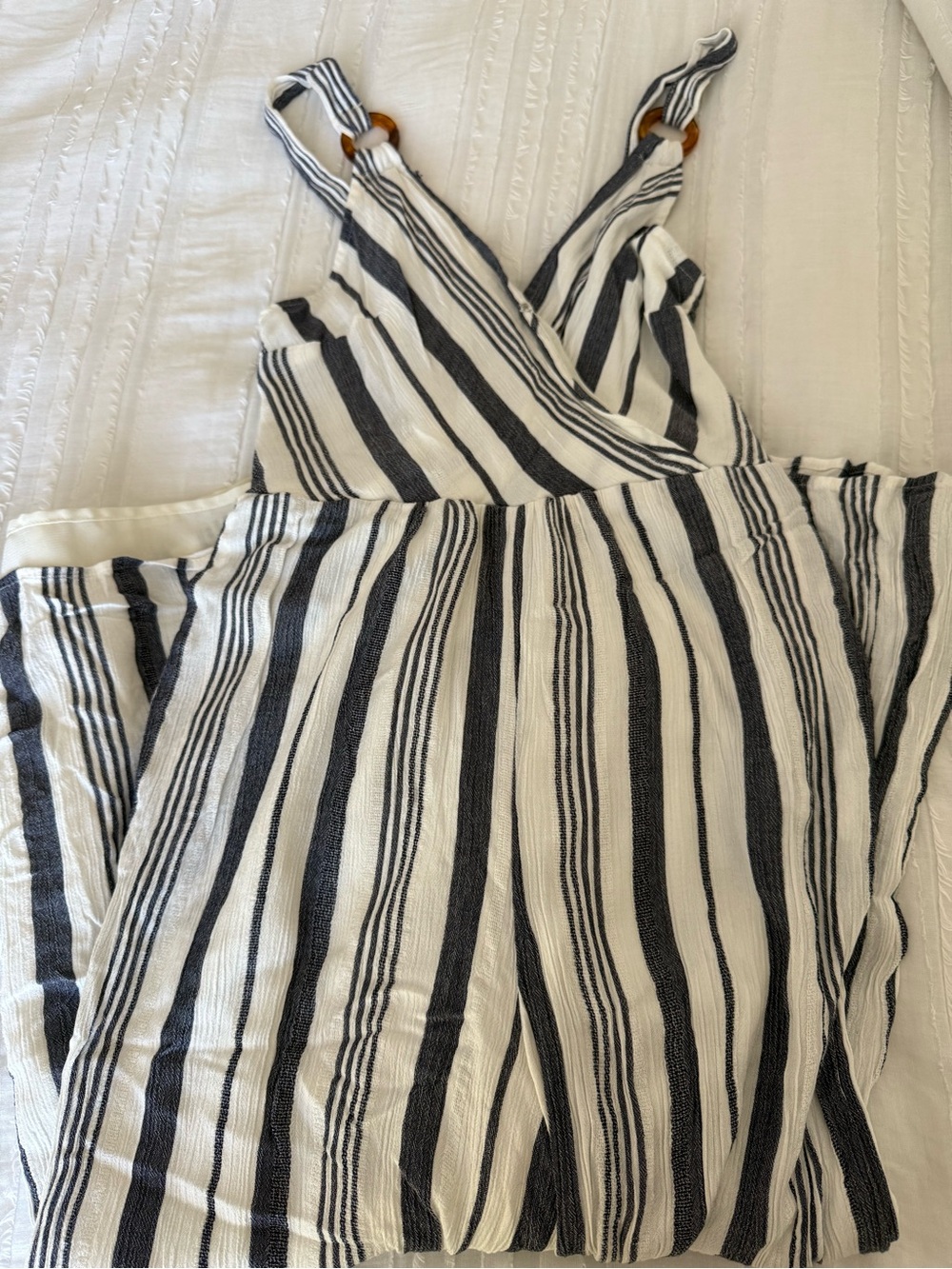American Eagle Outfitters White and Black Striped Jumpsuit
